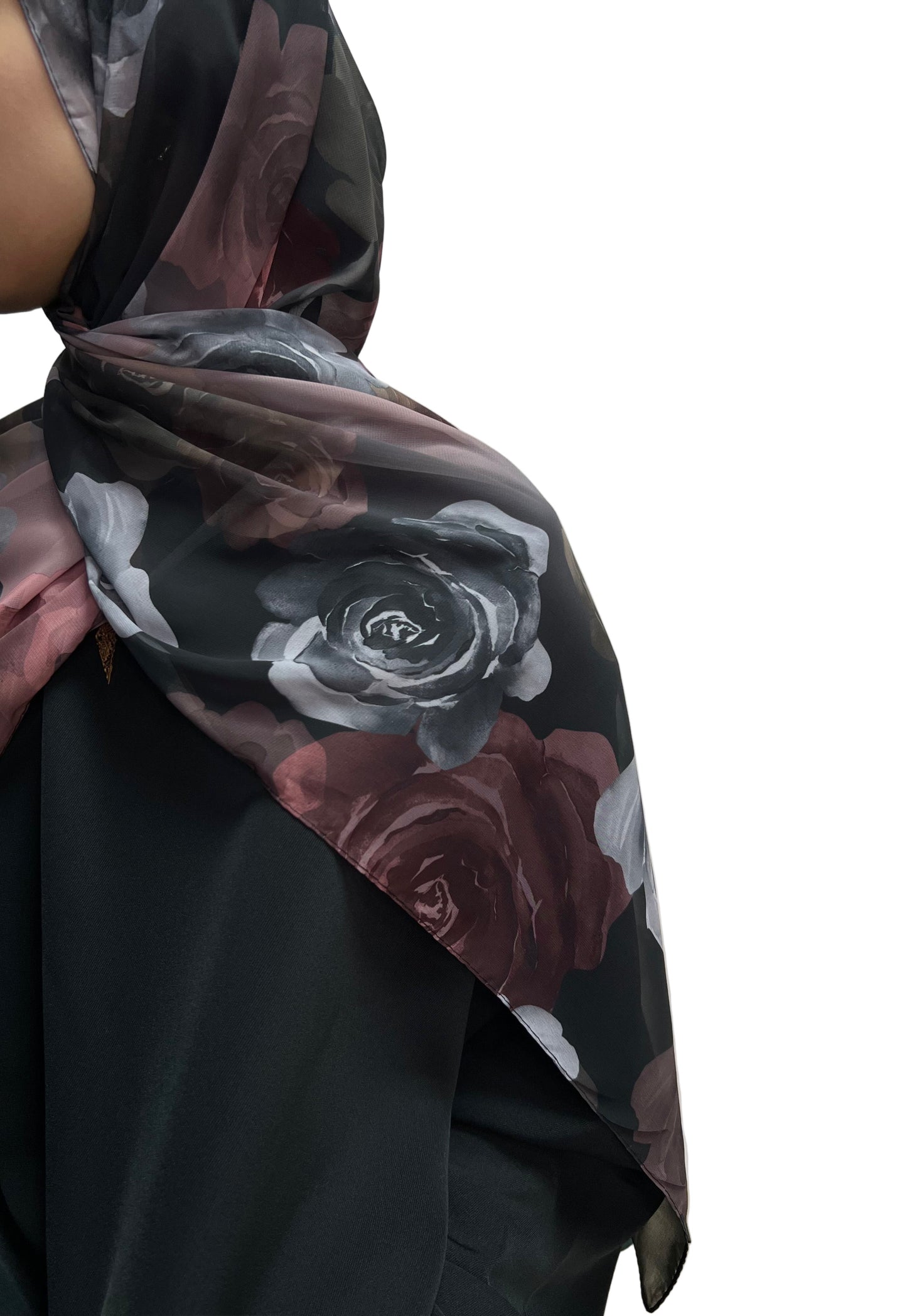 Aisha Green Rose Print Turkish Chiffon Hijab Standard