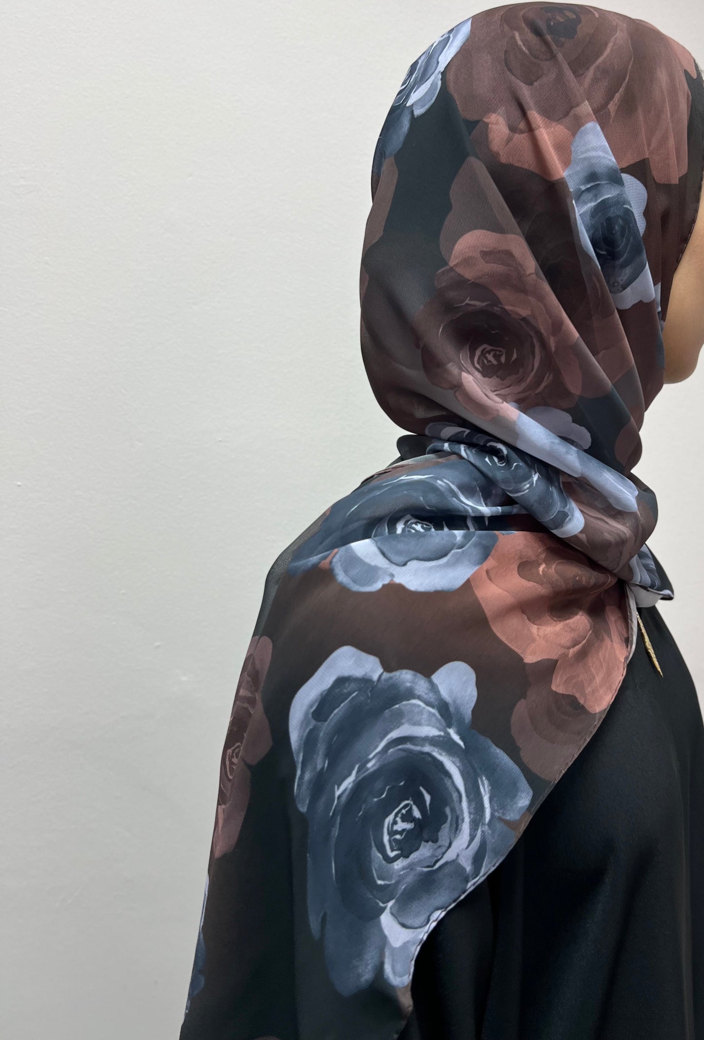 Yasmina Brown Rose Print Turkish Chiffon Hijab Standard
