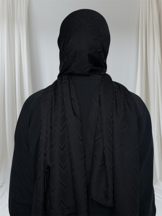 Zig Zag Cotton Long Hijab Black Edition