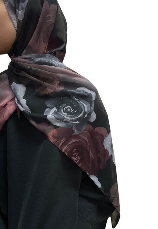 Aisha Green Rose Print Turkish Chiffon Hijab Standard