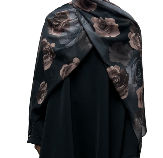 Aisha Pink Rose Print Turkish Chiffon  Hijab Mini