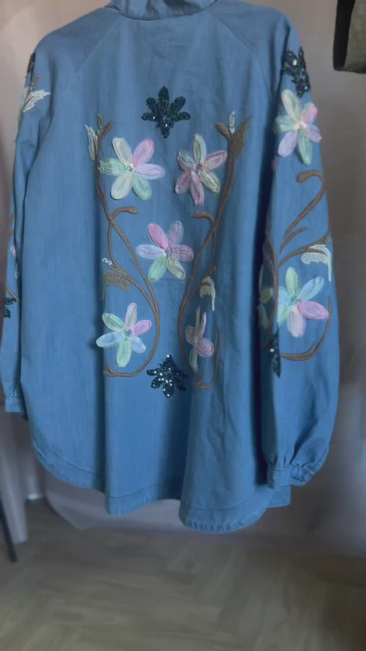 Denim jacket with floral work           [Special price]
