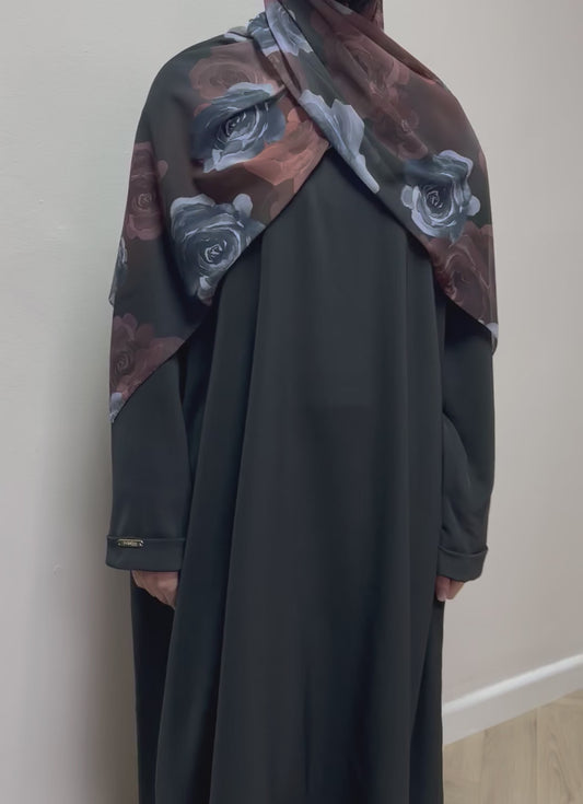 Yasmina Brown Rose Print Turkish Chiffon Hijab Standard